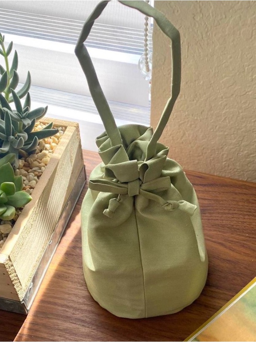 Olive Green Drawstring Bucket Bag - Unbranded